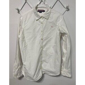 Vineyard Vines White Dress Shirt Button Down Pink Whale Shep Ian Size 10 Medium